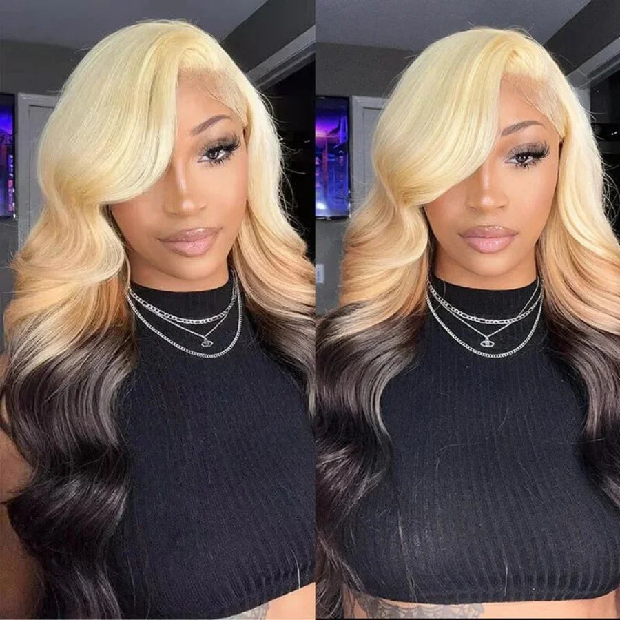 13X6 OmBre Blonde Highlight Lace Front Wigs Synthetic Lace Frontal Wig 13X4 Body Wave Pre Plucked Hairline With Baby Hair Wig