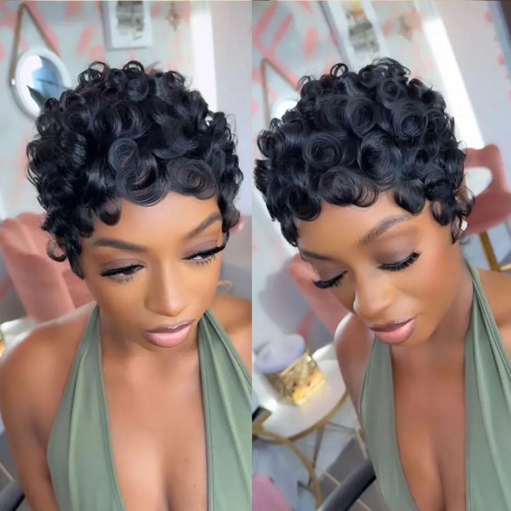 4# 2# Color 250% Culry Lace Front Wig For Women Short Bob Wig Human Hair Pre Plucked Pixie Cut Wig 13x4 Lace Wig With Baby Hair