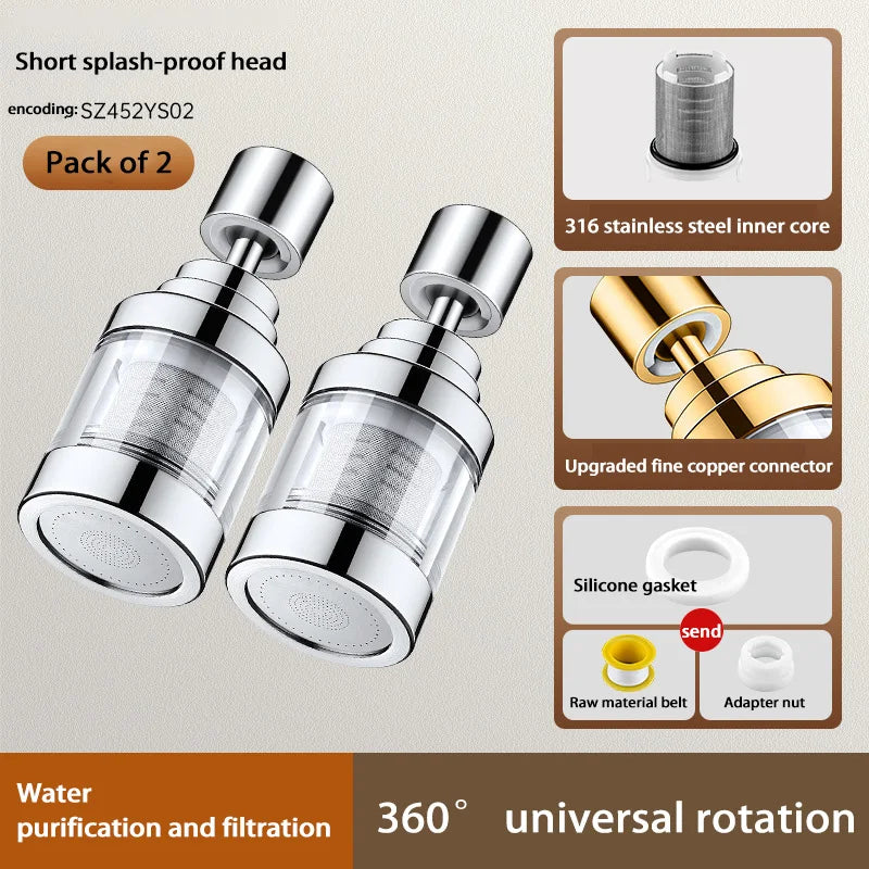 Kitchen Faucet Purifier 360°Rotating Anti Splash Water Telescopic Faucet Extender 316 Stainless Steel Faucet Tap Water Filter