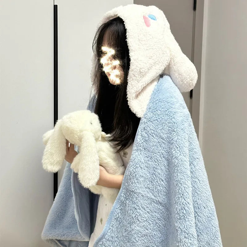New Cartoon Cinnamoroll Kuromi Melody Blanket Hooded Poncho Blanket Office Student Nap Blanket Air Conditioning Blanket Gift
