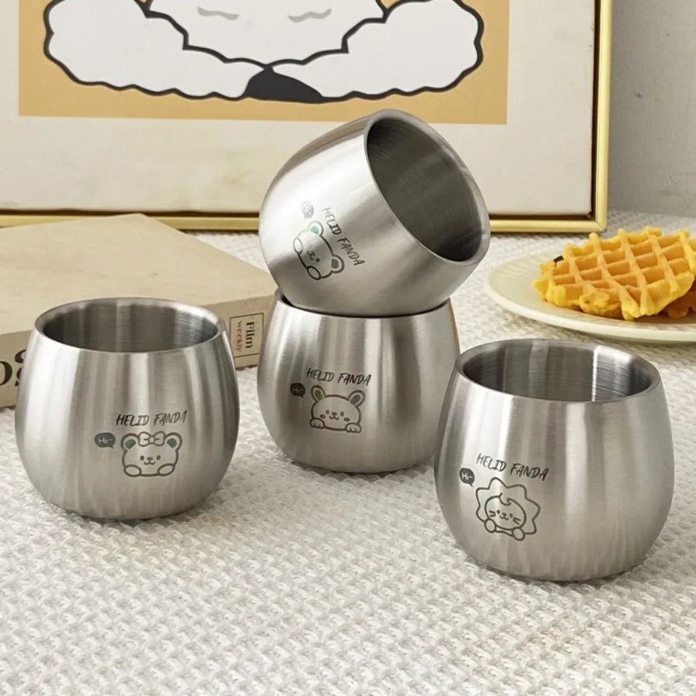 304 Stainless Steel Children Drinking Cup 120ML Thickened Coffee Cup Anti Scalding Cute Pattern Kids Water Cup