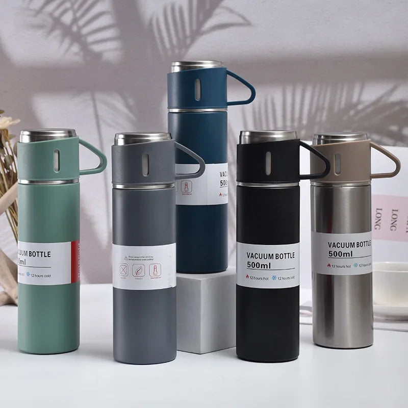 500ML 304 Stainless Steel Vacuum Flask Gift Set Office Business Thermos Bottle Outdoor Hot Water Thermal Insulation Couple Cup