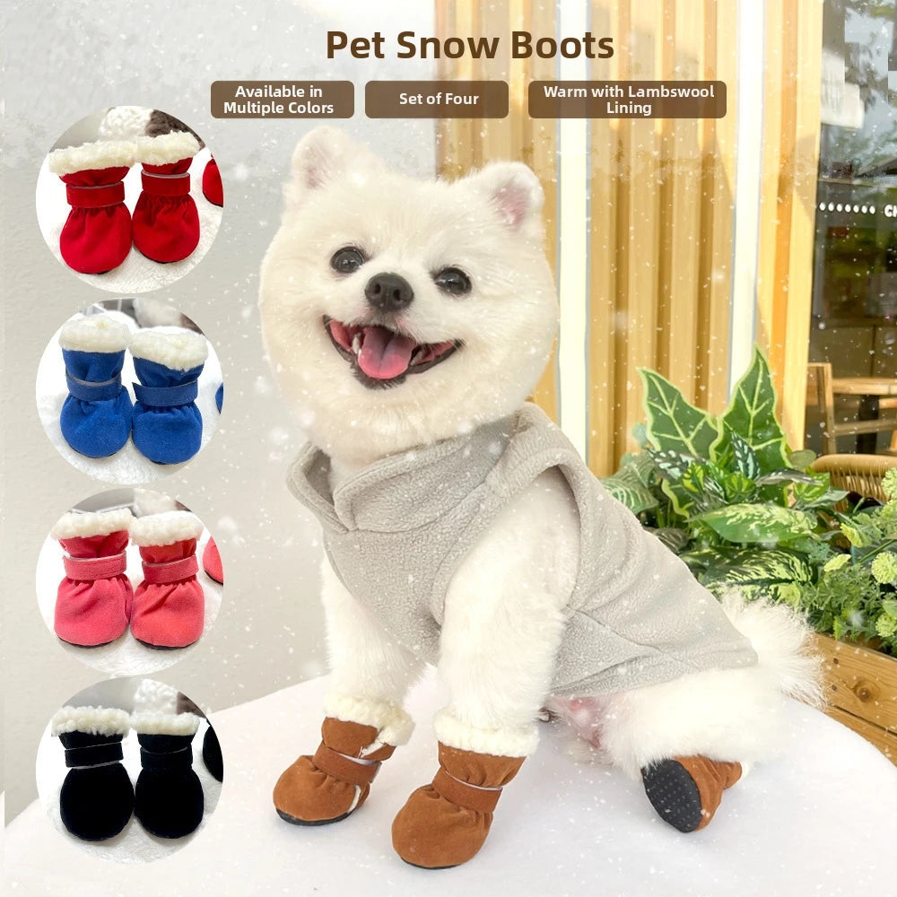 4Pcs Winter Waterproof Warm Non-slip Snow Boots for Small Dogs Puppy Outdoor Walking Pet Paw Care Sock Booties