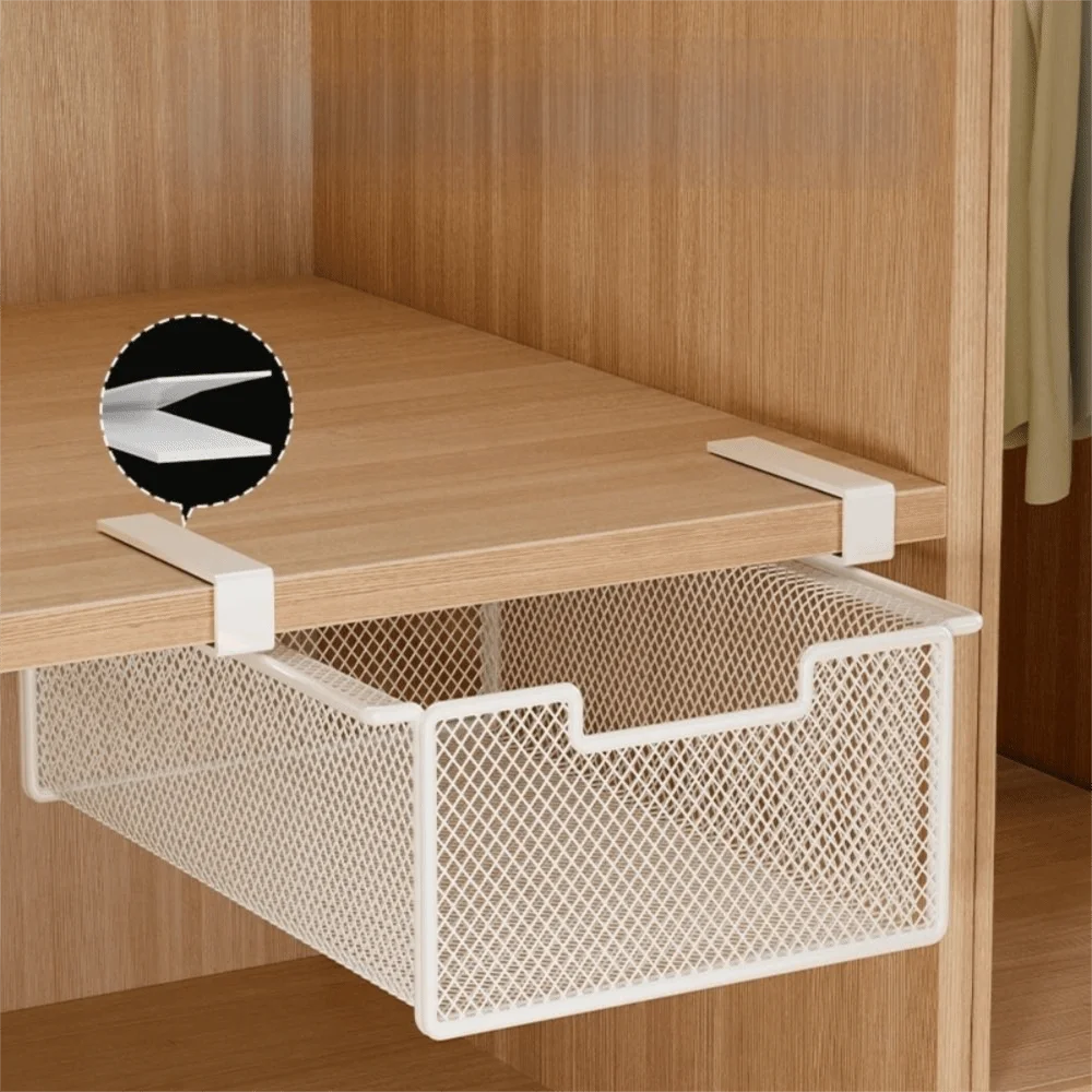 Large Capacity Underwear Storage Basket Pure Color Under Shelf Wardrobe Organizer Under Cabinet Basket Design Hanging Organizer