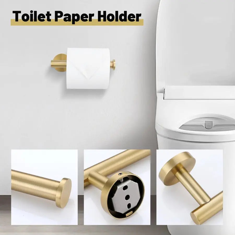 Gold Towel Bar Set 10 Pieces Bathroom Hardware Accessories Set Towel Rack Set for Bathroom SUS304 Stainless Steel Toilet Paper H