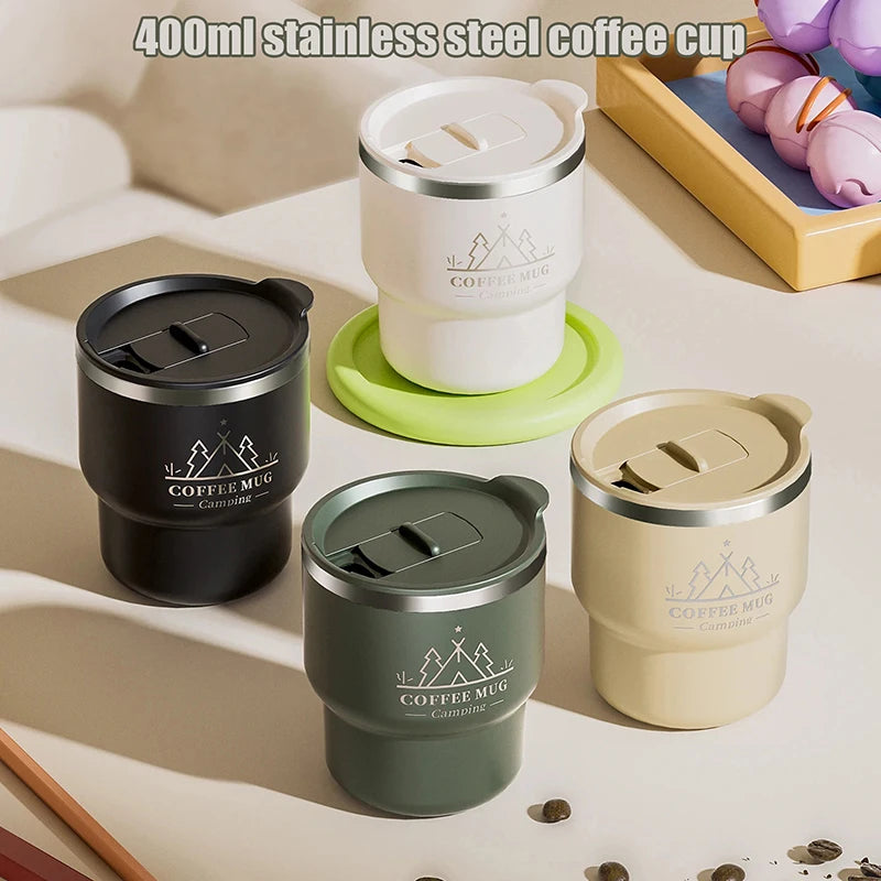 Student Portable Sealed Tumbler 400ML Thermal Cup 304 Stainless Steel Double Layer Insulated Water Cup Office Milk Coffee Mug