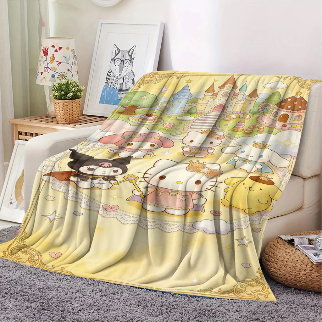 Sanrio Blanket Hello Kitty My Melody Cinnamoroll Kuromi Print Flannel Throw Blanket Multi-use Nap Blanket For Dorm Home Travel