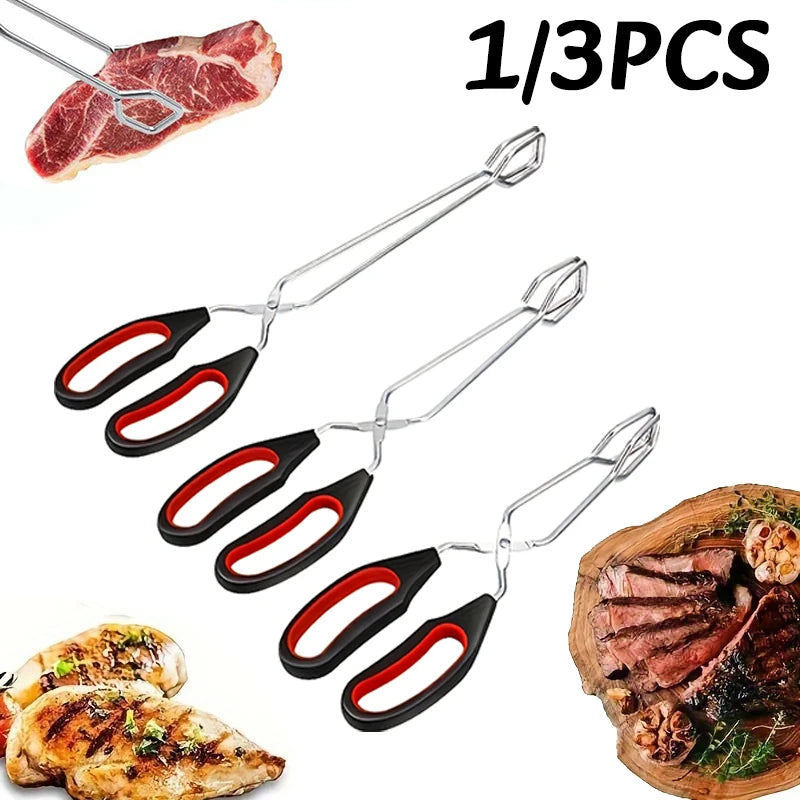 1/3pc Barbecue Scissor Tongs Long Handle Grilled Charcoal Food Tong  Multifunctional Food Clip Bread Metal BBQ Baking Clips