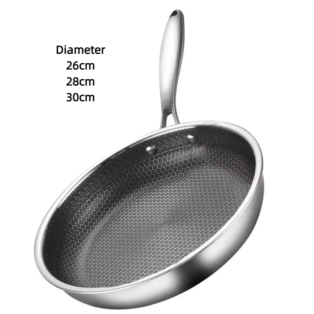 26/28/30cm Frying Pan Stainless Steel Honeycomb Pot Non-coated NonStick Pan Thickened Steak Cooking Pot Gas Induction Cooker