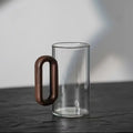 Household Creative Smoke Gray Wooden Handle Glass Mug Single-layer High Borosilicate Heat-resistant Glass Teacups