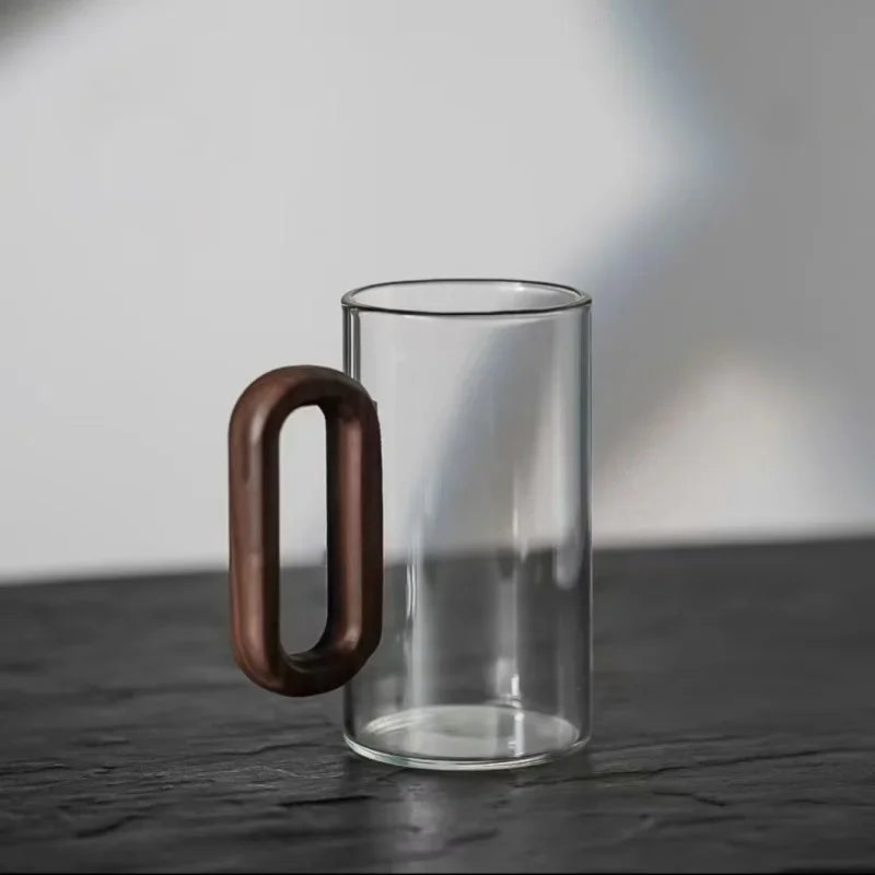 Household Creative Smoke Gray Wooden Handle Glass Mug Single-layer High Borosilicate Heat-resistant Glass Teacups