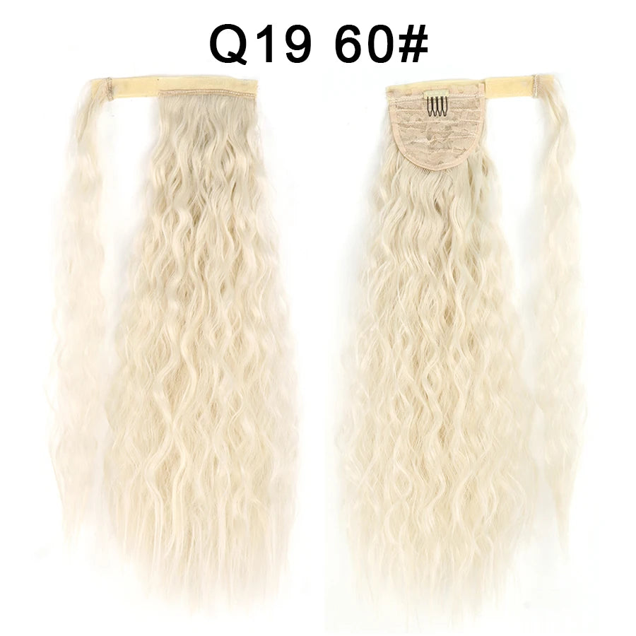 22inch Corn Wave Ponytail Extension Clip in Long Wavy Curly Wrap Around Pony Tail Heat Resistant Synthetic Hairpiece for Women