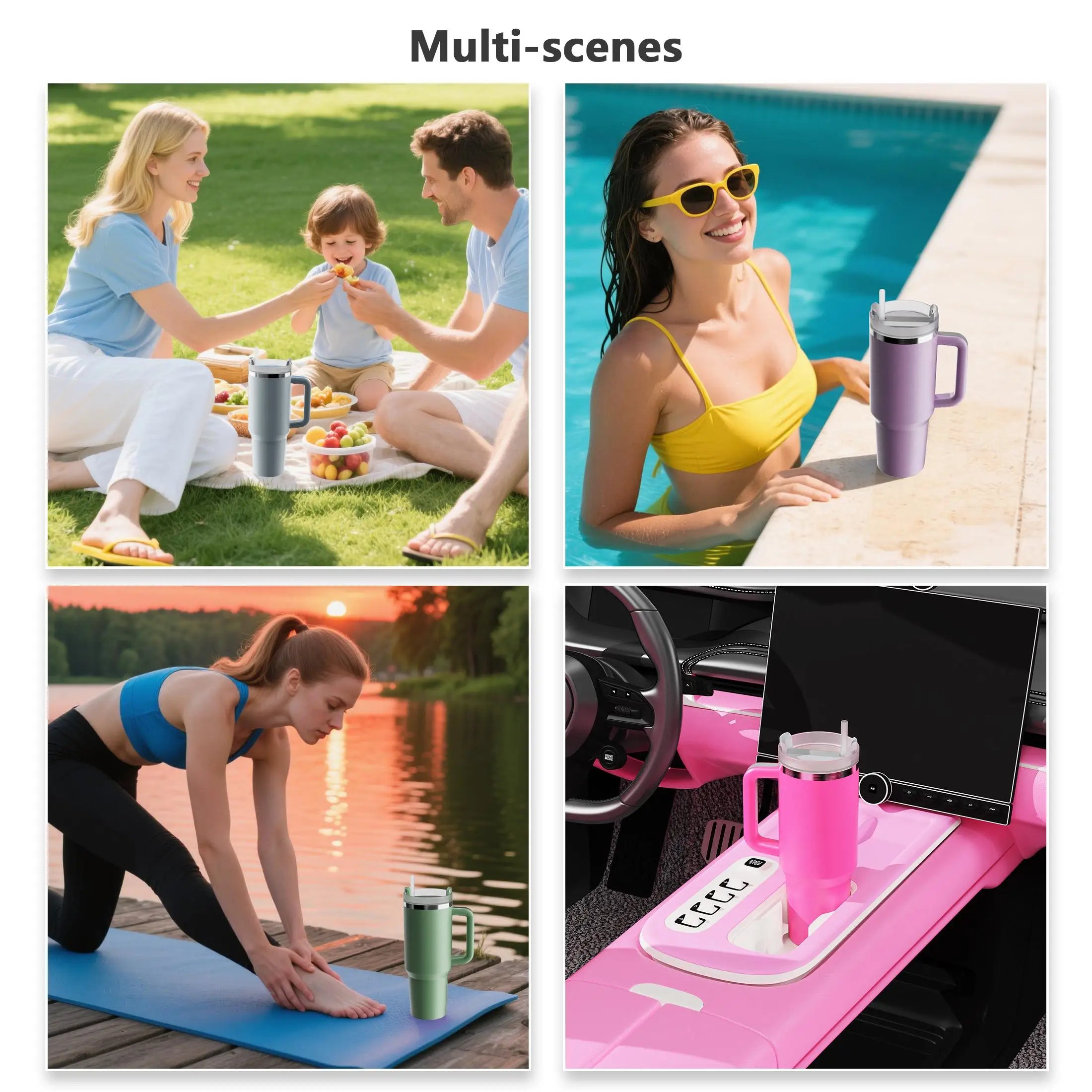Large Capacity Car Insulated Water Bottle 40oz Leak-Proof Stainless Steel Travel Cup with Lid Straw Handle for Hot Cold Drinks