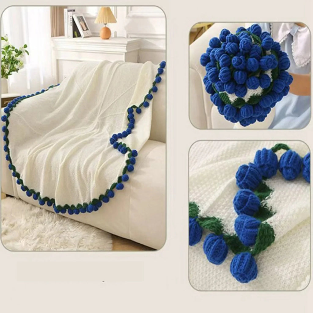 Finished Woven Blanket Rose Flower Blanket Bouquet Blanket Crochet Flower Bouquet Blanket Wedding New Year Valentine's Day Gifts