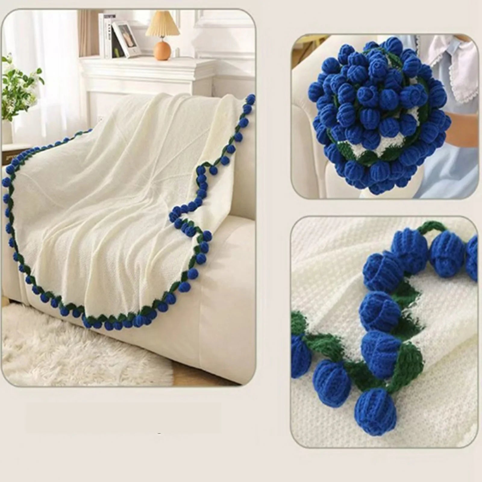 Finished Woven Blanket Rose Flower Blanket Bouquet Blanket Crochet Flower Bouquet Blanket Wedding New Year Valentine's Day Gifts