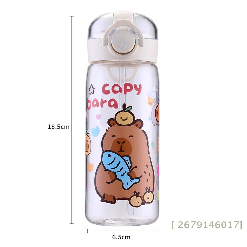 【YY26】Capybara Cartoon 400ml Portable Large-capacity Water Bottle Sport Fitness Straw Cups Student Plastic Water Cups