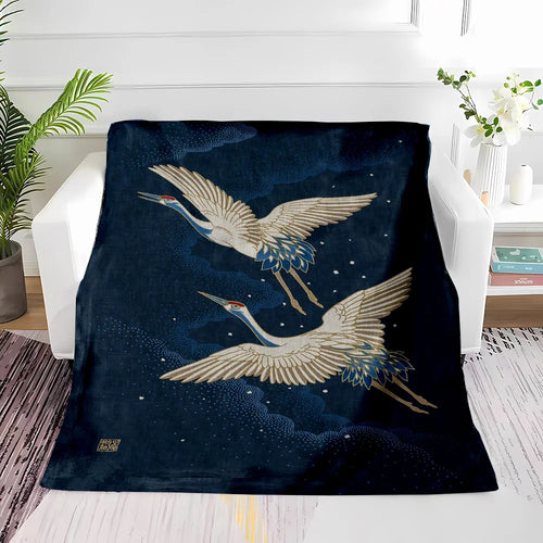 "Elegant Flying Birds Blanket, Night Sky and Star Pattern Throw for Home Decor, Soft Fleece Material, Multiple Sizes Available"