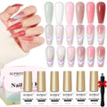 SUPWEE Cat Eye Gel Polish Set With Magnet, Translucent Red Pink Jelly Gel Polish, Universal Rainbow Cat Eye Gel Manicure Set