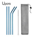 UPORS Reusable Drinking Straw 304 Stainless Steel Straws Straight Bent Metal Straw with Cleaner Brush Pouch Wholesale