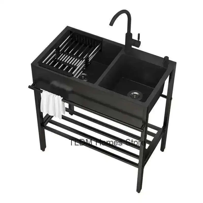 Bracket Integrated Vegetable Basin with Stainless Steel Kitchen Sinks Large Dishwashing Basin Floor-standing Balcony Double Sink
