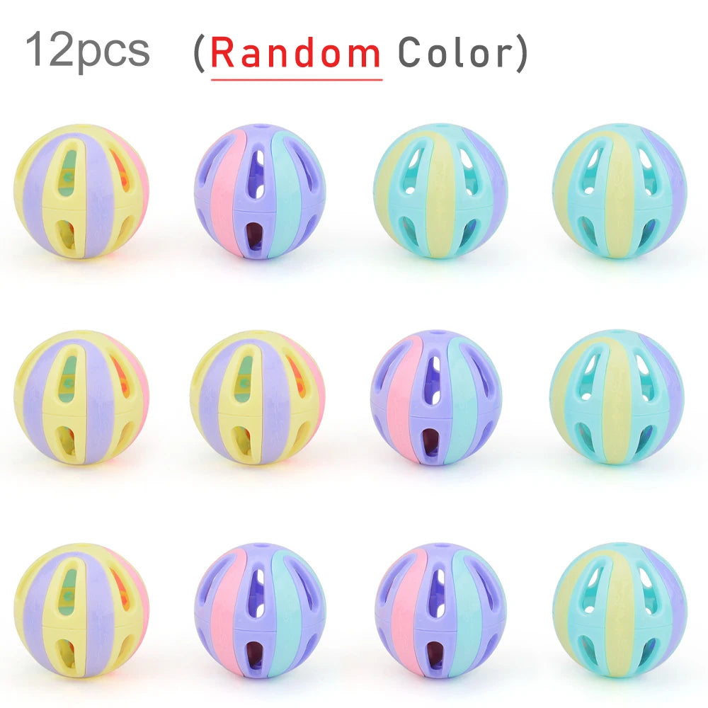 12pcs Plastic Ball Cat Toys Colorful Bell Ball Pet Toy Accessory