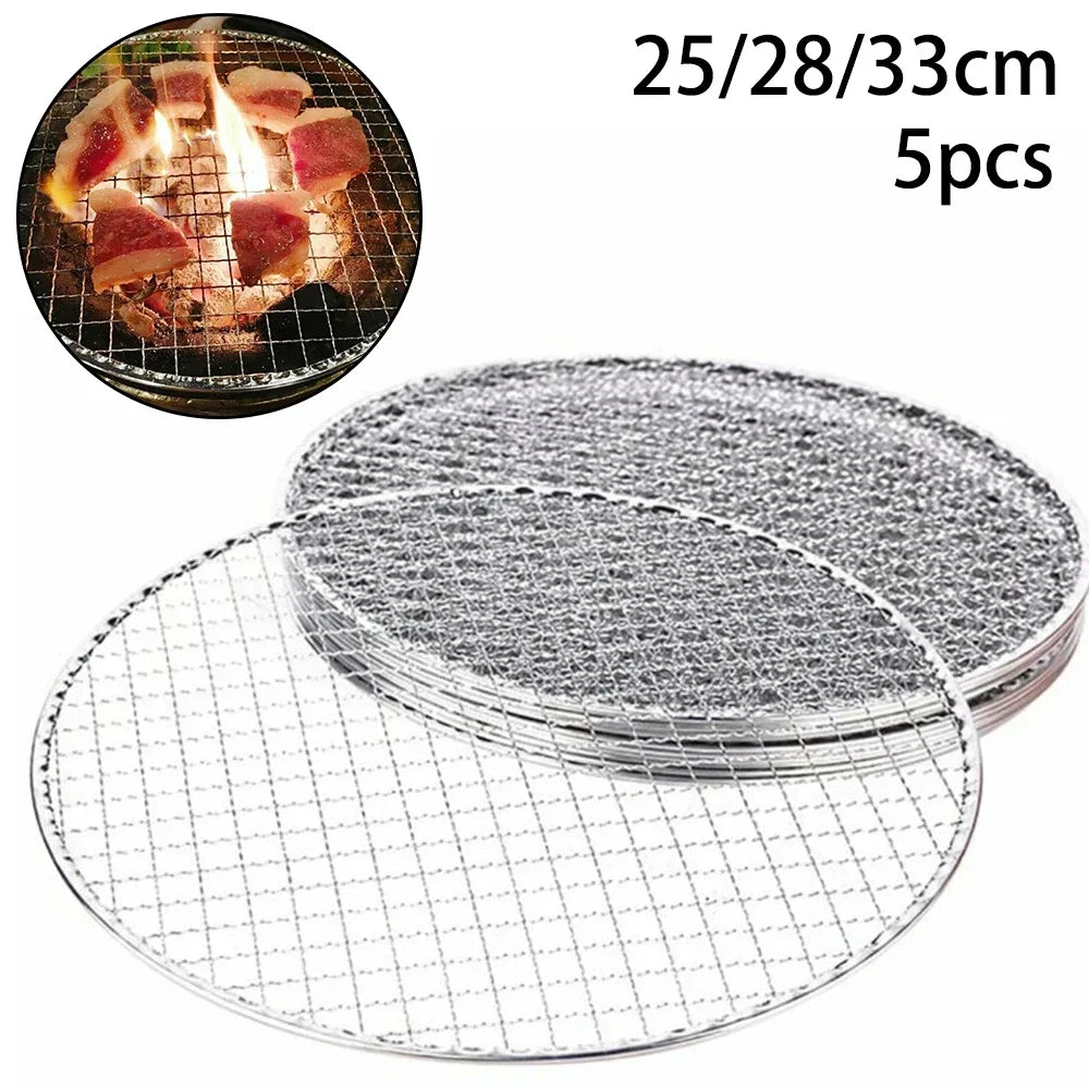 5pcs Round Disposable Wire Net Grill Racks Iron Roast Grate Cooking Barbecue BBQ Home Outdoor Cooking Equipment Accessories