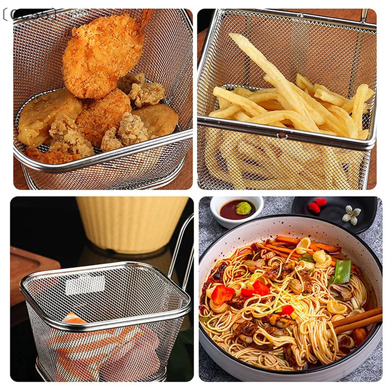 〔CC55〕Stainless Steel Deep Frying Basket Silver Multi-functional Hangable Colander Oil Filter Mesh Sieve Hotpot Strainer Mesh