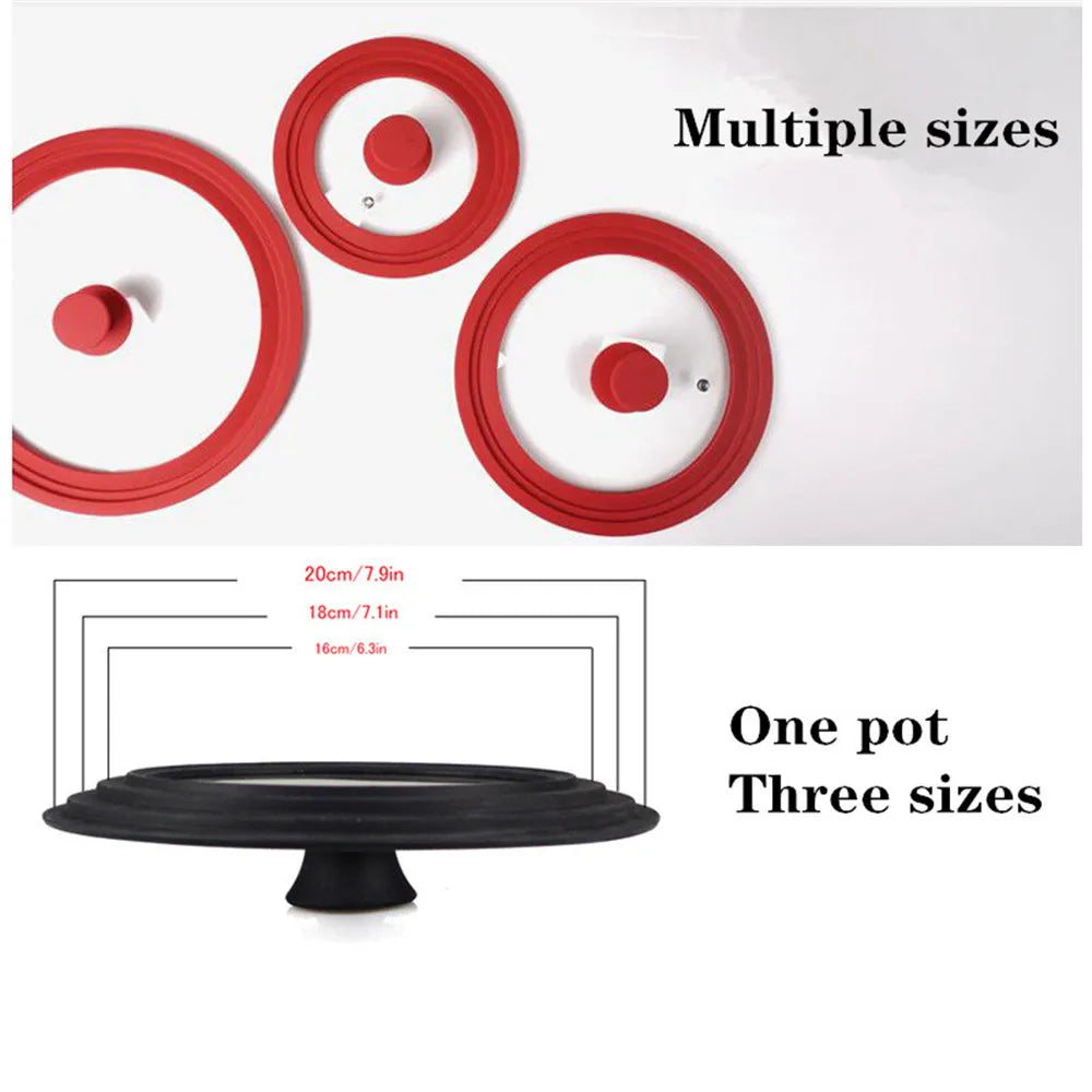 20-26-28-32cm Visual Pot Lid Multifunctional Glass Wok Pan Lids Cover Heat Resistant for Frying Round Silicone Cookware Part