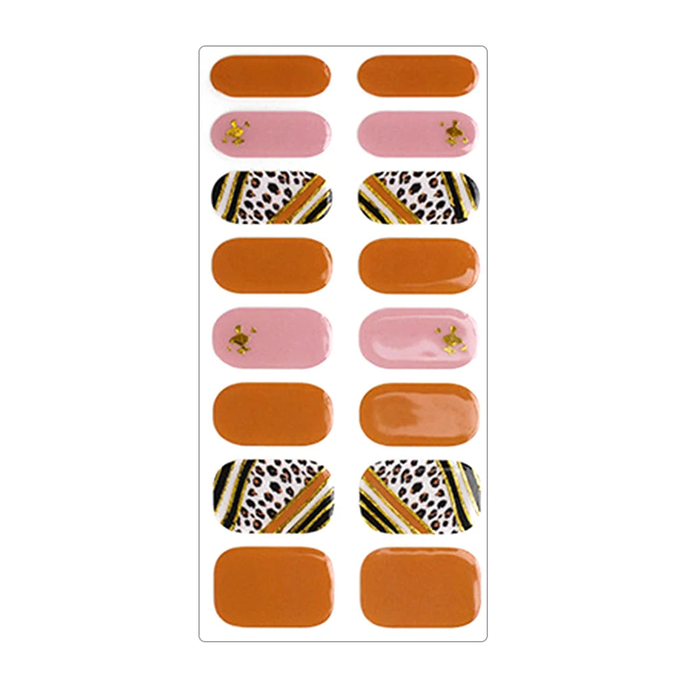 16Pcs Nail Polish Sticker Long Lasting Nail Polish Art Stickers Waterproof Full Nail Wraps with Nail File & Wooden Stick for DIY