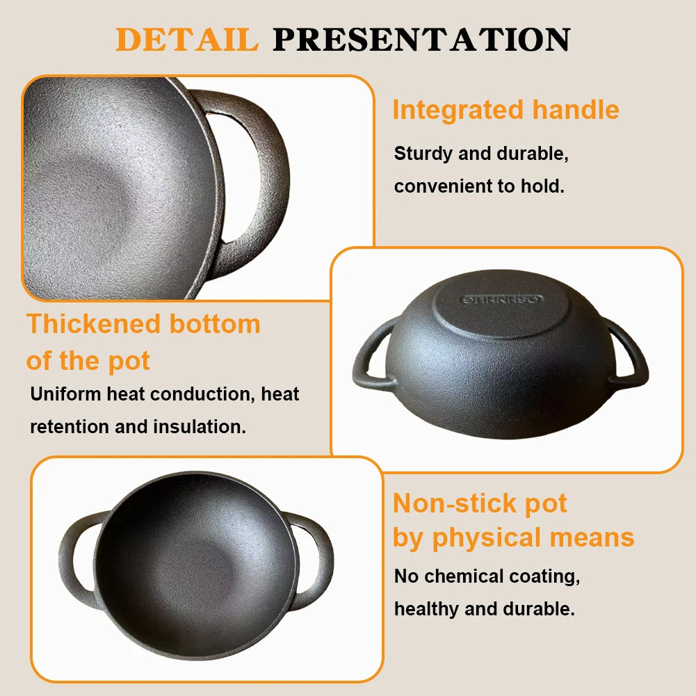 Cast Iron Pan Cooking Pot Multi-Purpose Saute Pan 19cm Fast Heat Saucepan Non-Stick Frying Pan for Camping Cooking