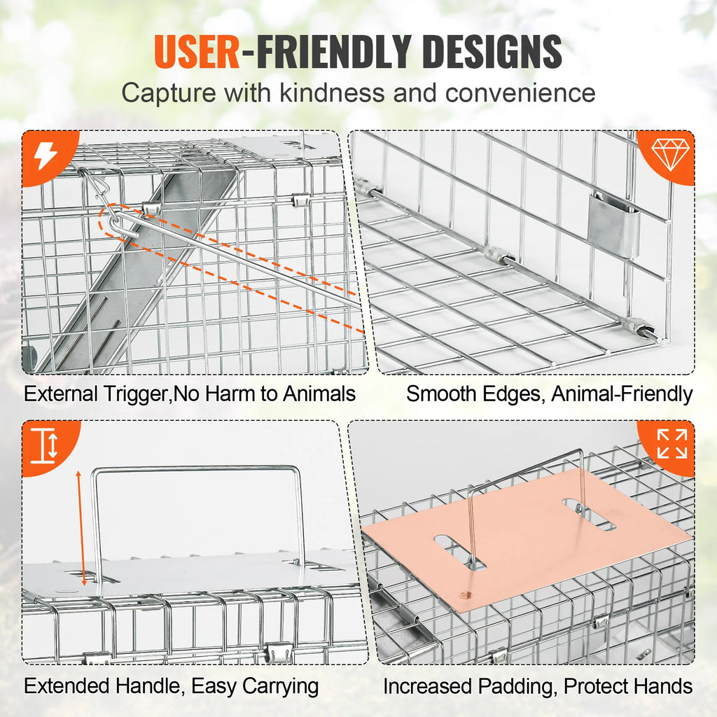 SucceBuy Live Animal Cage Trap Humane Cat Rodent Control Folding with Handle for Stray Cat Rabbits Squirrels Raccoons Groundhogs