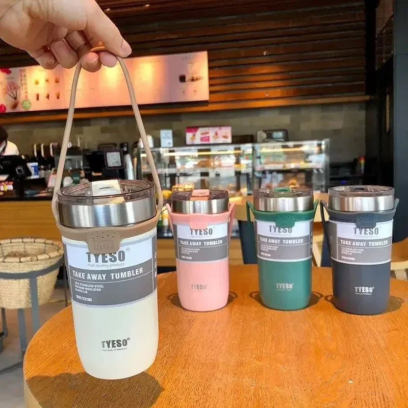 Tyeso 550/710ML Stainless Steel Coffee Mug With Straw Car Water Bottle Vacuum Flask Tumbler Insulated Cup Double Thermos Bottle