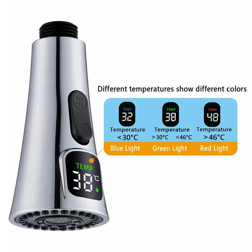 Kitchen Faucet Nozzle Pull Out Sink Water Tap Nozzle LED Digital Display Faucet Adapter Universal 1/2" Taps Bubbler Connector