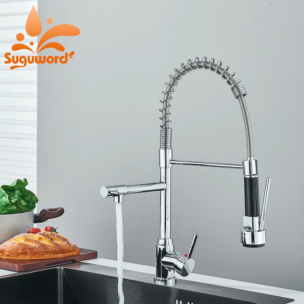Chrome Removable Gourmet Kitchen Faucet Double Spout Rotatable Deck Mount Single Handle Cold Hot Water Mixer Kitchen Sink Crane