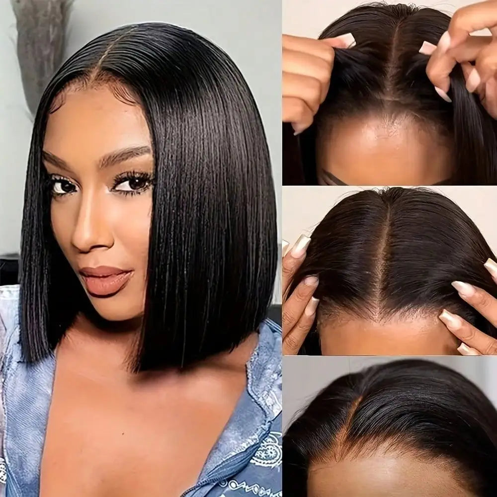 13x4 Straight HD Glueless Bob Human Hair Wig 250% Density Black Color Brazilian Human Hair Wig
