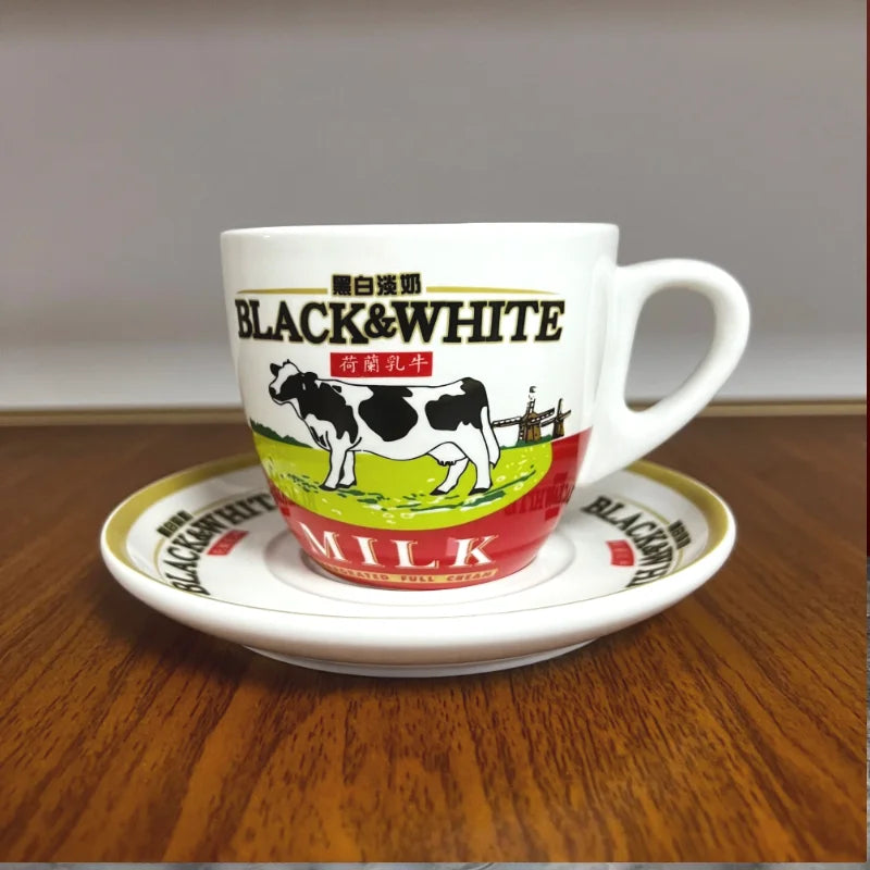 High Quali Cerc Bla And White Milk Tea Cup And Plate Hong Kong Sle Tea Restaurant Milk Coffee Cup Set Cute Cerc Cup