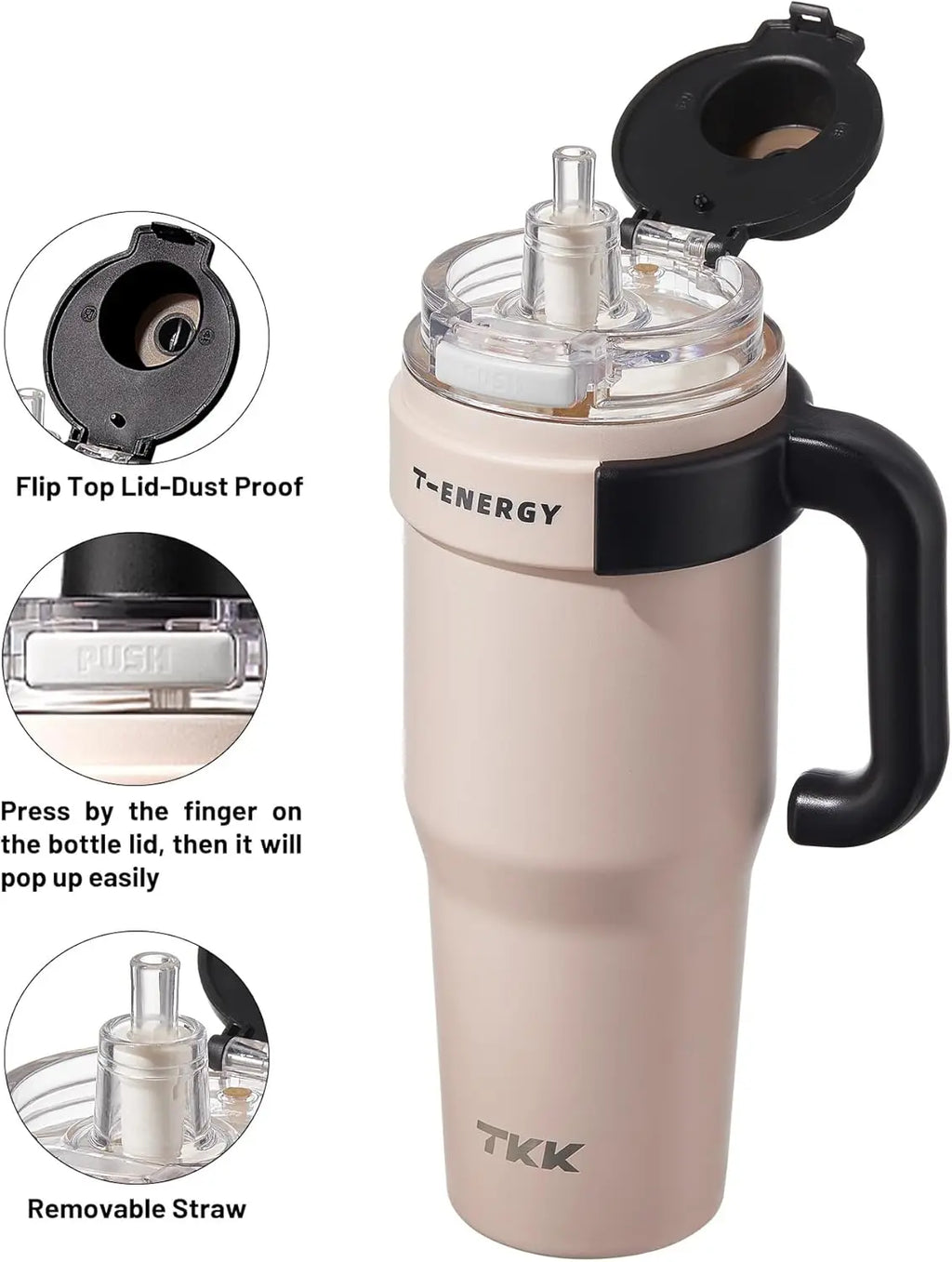 TKK Car cup 40 oz Insulated Tumblers Stainless Steel Travel Mug with Ceramic Coating, Leak Proof Double Walled Iced Coffee Cup