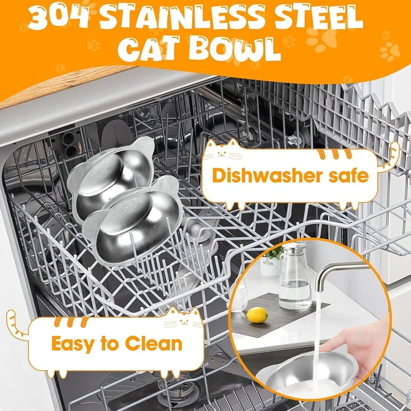 Cat Bowls Tilted Neck Guard Cat Food Bowl Indoor Stainless Steel Shatter Resistant Elevated 15° Pet Bowl For Kitten Puppy