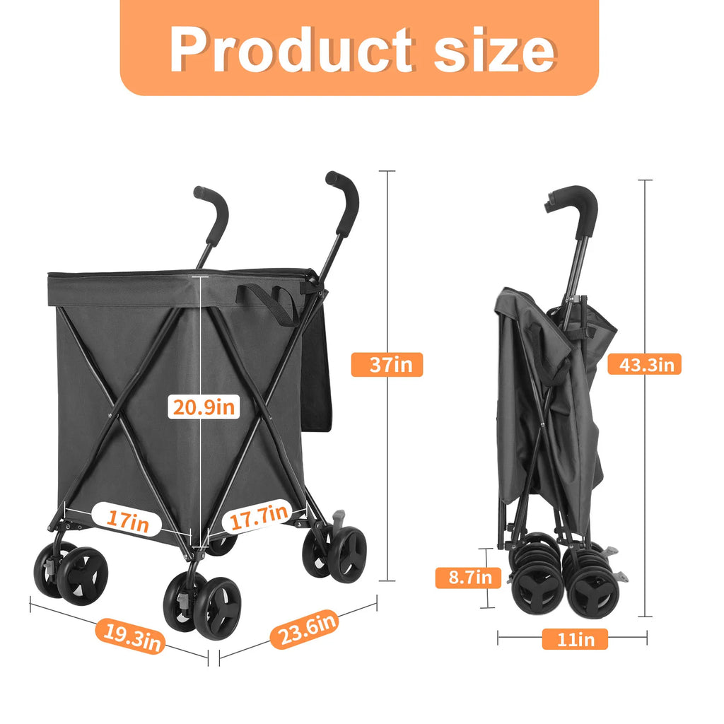 Foldable Shopping Cart, 100L Capacity, 80kg Load, Detachable Washable Bag, Compact Grocery Cart for Supermarket & Urban Use