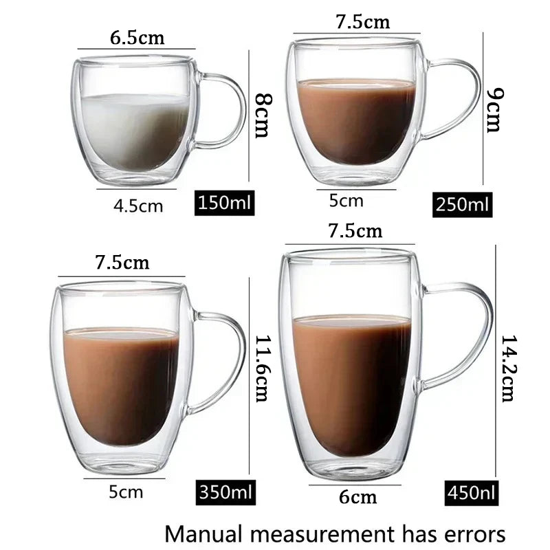 2-6pcs Double-layer Wall Transparent Cup Coffee Milk Drink Mug High Borosilicate Glass Drinkware Heat Resistant Household Office
