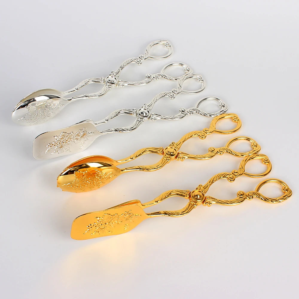 Fruit Salad Cake Clip Buffet Food Tong Gold-plated Salad Pastry Clamp Snack Cake Clip Baking Barbecue Tool Vintage style
