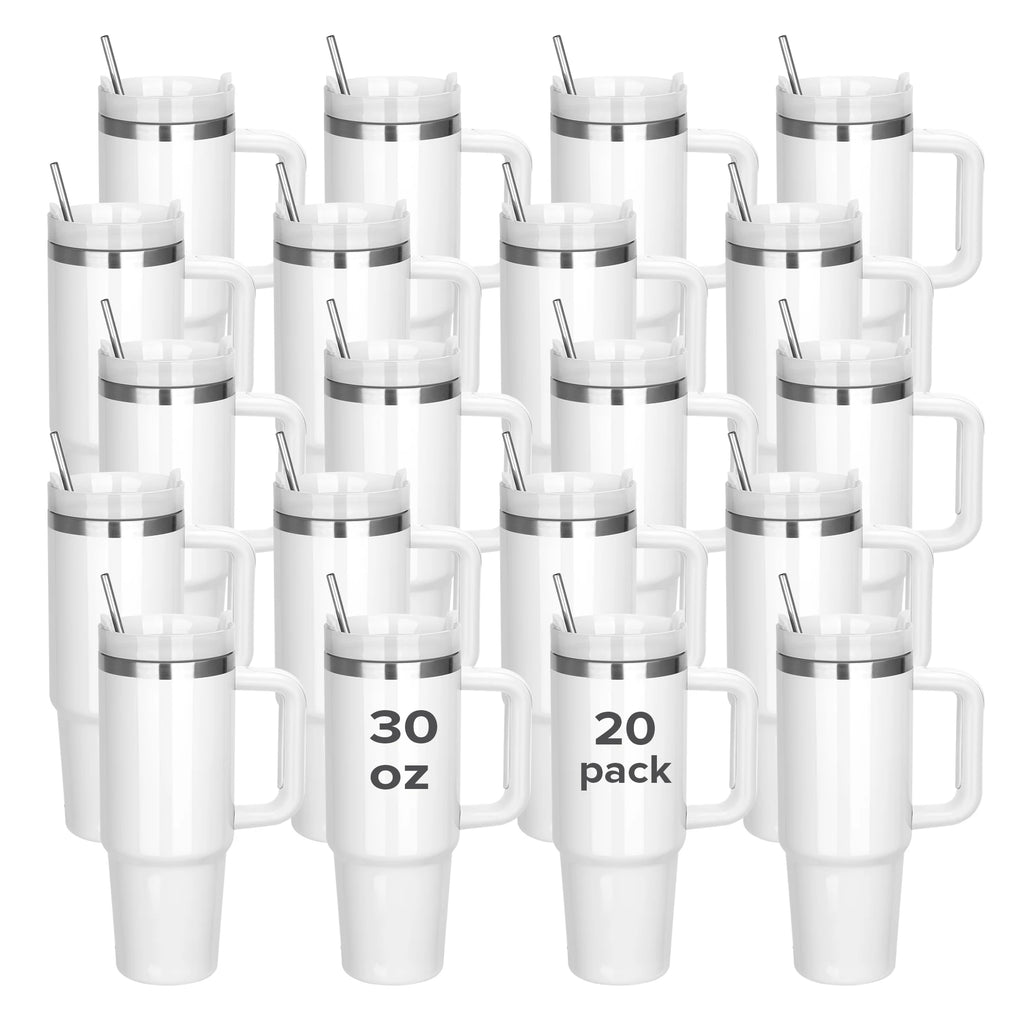 20 Pack 30 oz Sublimation Tumblers,Removable Handle Coffee Travel Mug With Straw lid,For Tumbler Press Machine,Outdoor, Gym