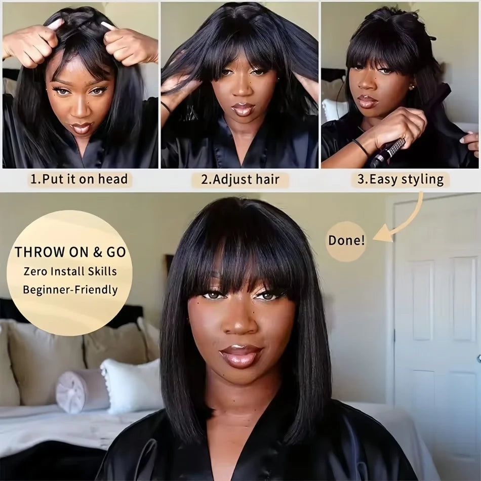 Bone Straight Human Hair Wig With Bangs 220 Density 30 Inch Brazilian 3x1 hd Lace Wigs Glueless Wig Human Hair Natural Baby Hair
