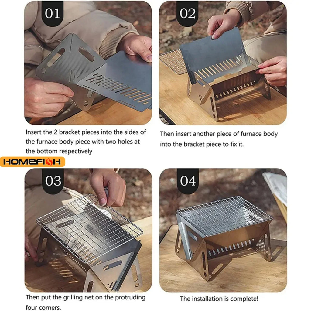 Barbecue Grill Heating Stores Multi-Function Camping BBQ Grill Rack Net Firewood Stove Stainless Steel BBQ Grill