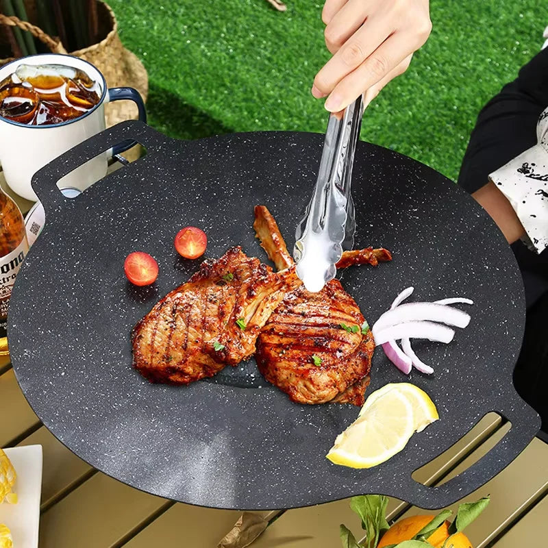 38cm Korean Round Grill Pan Barbecue Pan Pork Belly Non-stick Cooker Maifan Stone Induction Cooker Gas Barbecue Tray Roast Plate