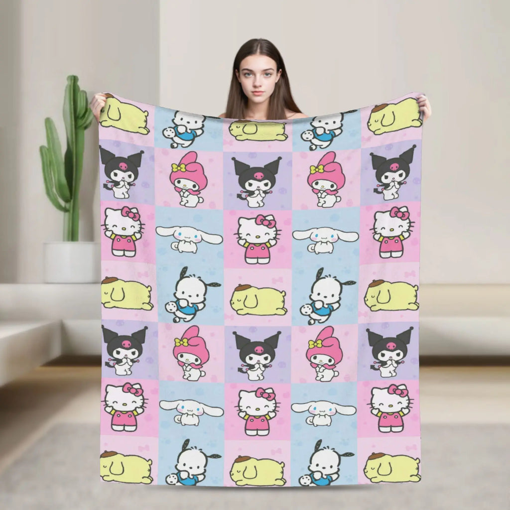 Purple Kuromi Blankets Kawaii Cartoon Wool Awesome Breathable Throw Blankets for Bedspread Autumn/Winter