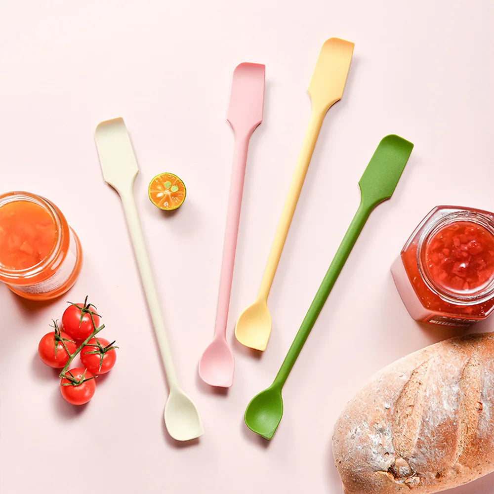 1/4Pcs Cosmetic Bottle Silicone Mini Scraper Baking Double End Two In One Spatula Jam Bottle Scraper Spoon Set