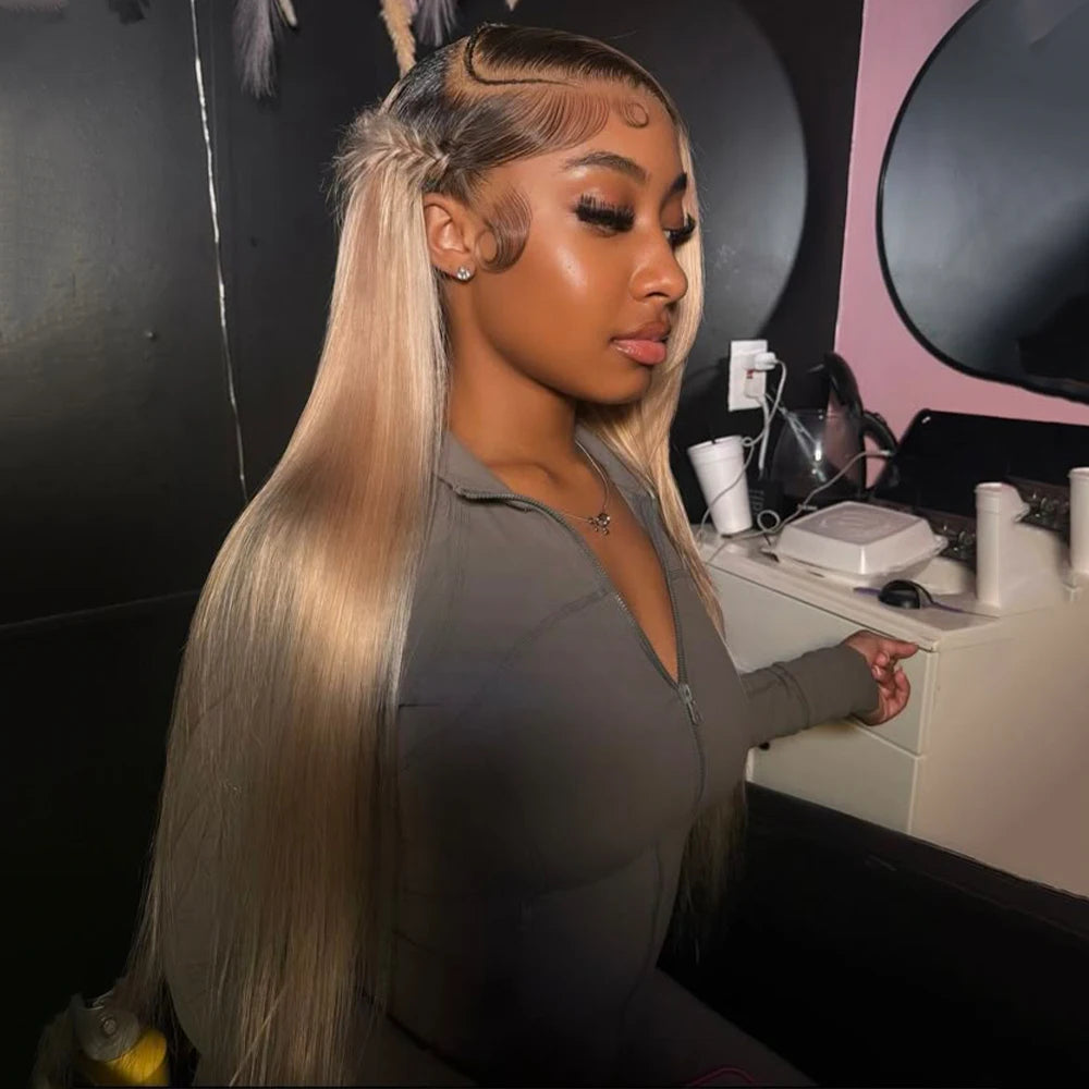 Ash Blonde With Brown Root Straight / Body Wave 13x4 Lace Frontal Wigs Human Hair For Women 3~5 Days Delivery From USA Warehouse