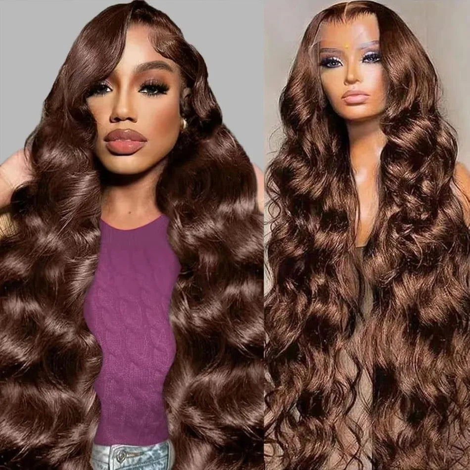Chocolate Brown Wig Body Wave Human Hair Wigs 13X6 Hd Lace Frontal Wig 250 Density Colored Preplucked Brazilian Lace Front Wigs