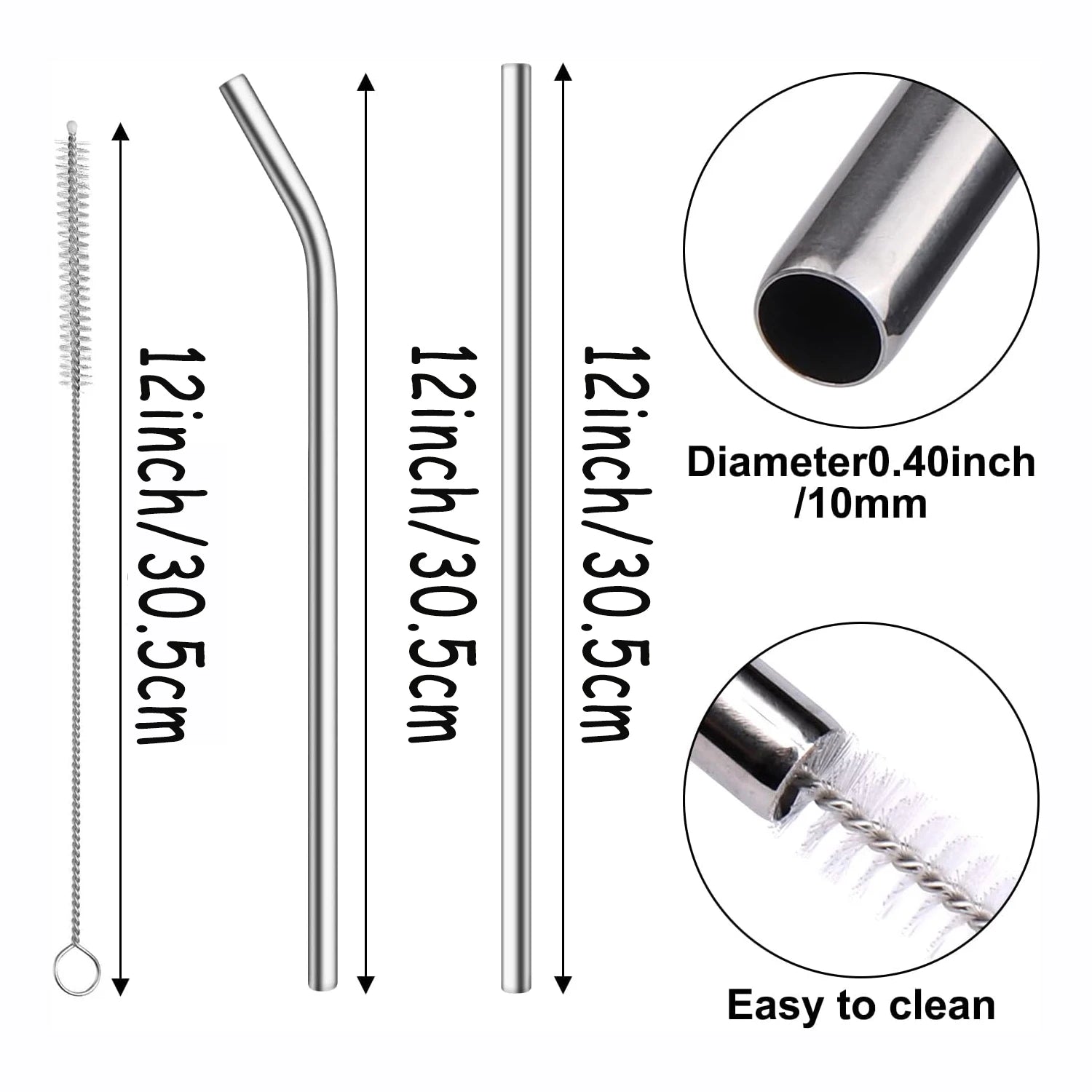 Stainless Steel Straw Replacement 40 oz for Stanley Adventure Travel Tumbler, Reusable Straws with Cleaning Brush